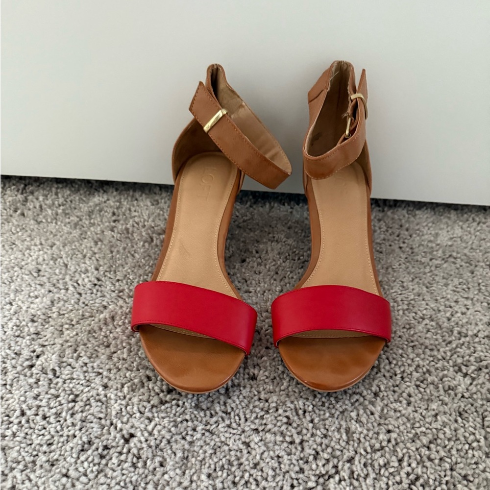 Loft Red and Tan Women's Wedged Sandals, size 8